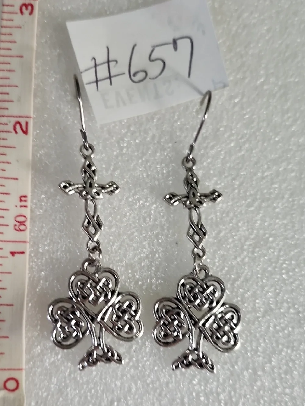 Hand Crafted Silver Celtic Knot Shamrock Drop Earrings